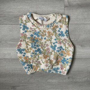 ZARA Floral Print Knit Cropped Tank Top - Size S